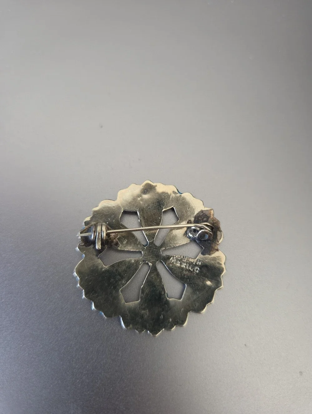 Vintage Mexico Abalone Pin Brooch Pendant Sterling Silver Flower